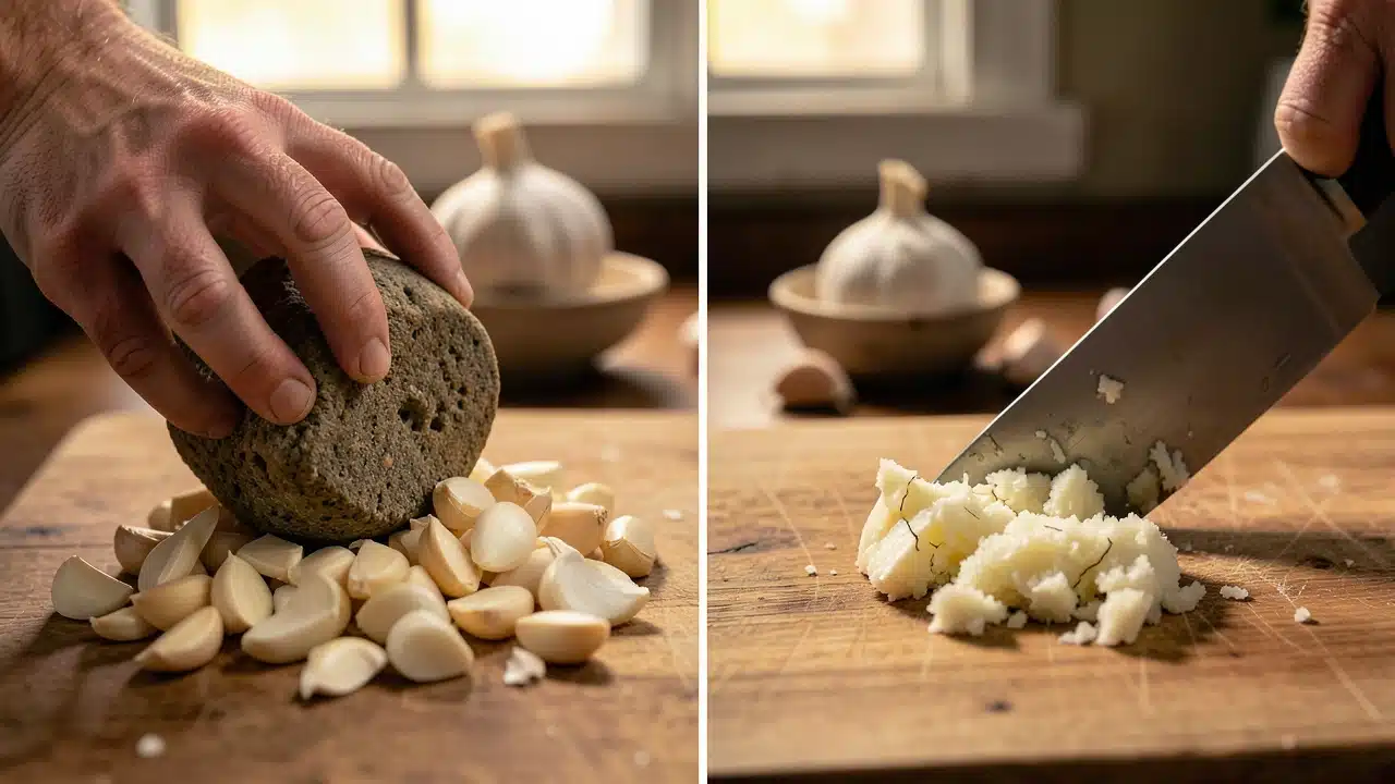 Comparing Garlic Without a Press: Rock Chop vs Smash-and-Chop Compared
